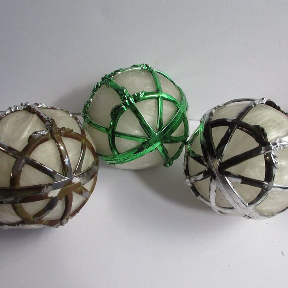 7 Bradford Cage Christmas Ornaments Spun Angel Hair Teardrop & 6 Round *READ* - Picture 12 of 15